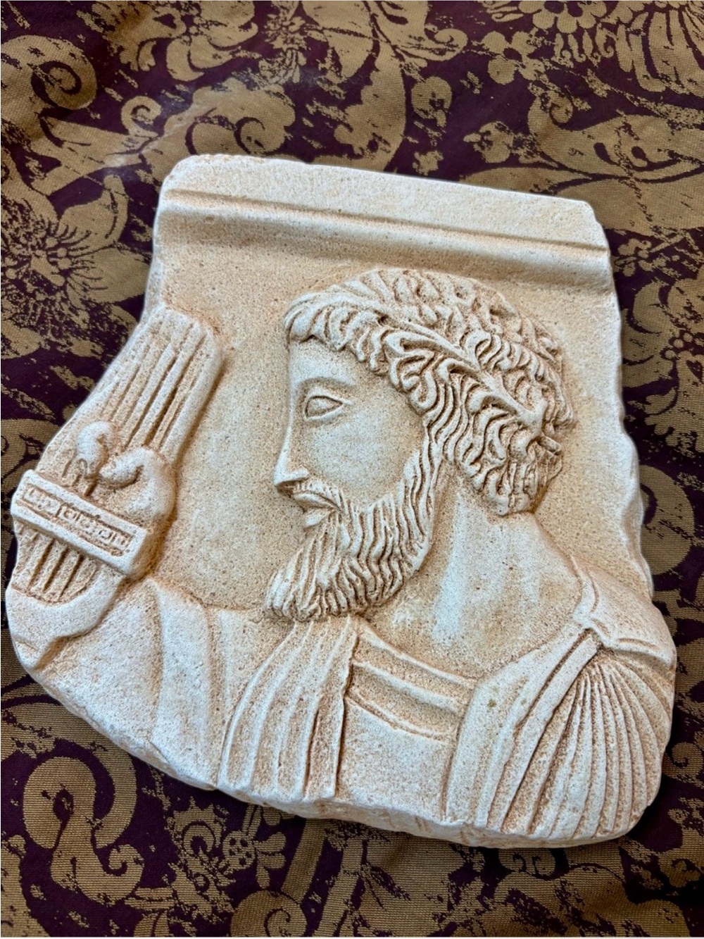 World Traveler Greco-Roman style Lyre Musician Heavy Cast Stone Wall Plaque